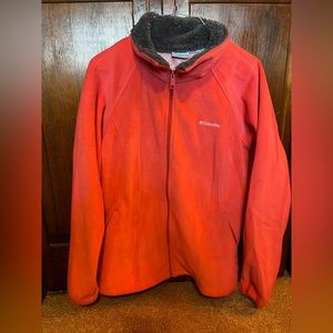 Columbia full zip pink fleece with grey collar